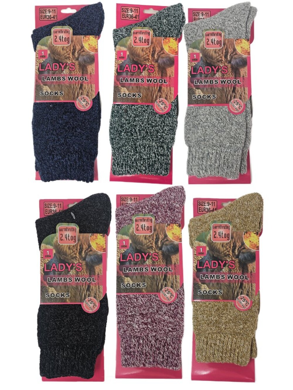 Women Lamb Wool Marled Socks Size 9-11, 6-Pack Thermal Warm Cozy Cold Weather